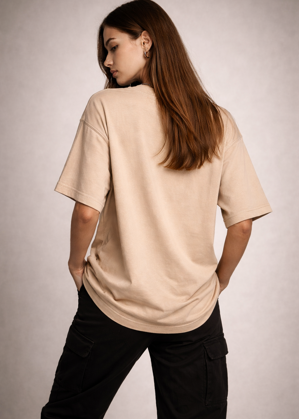 Beige Oversized Drop Shoulder Shirt – Premium Loose Fit Streetwear Tee