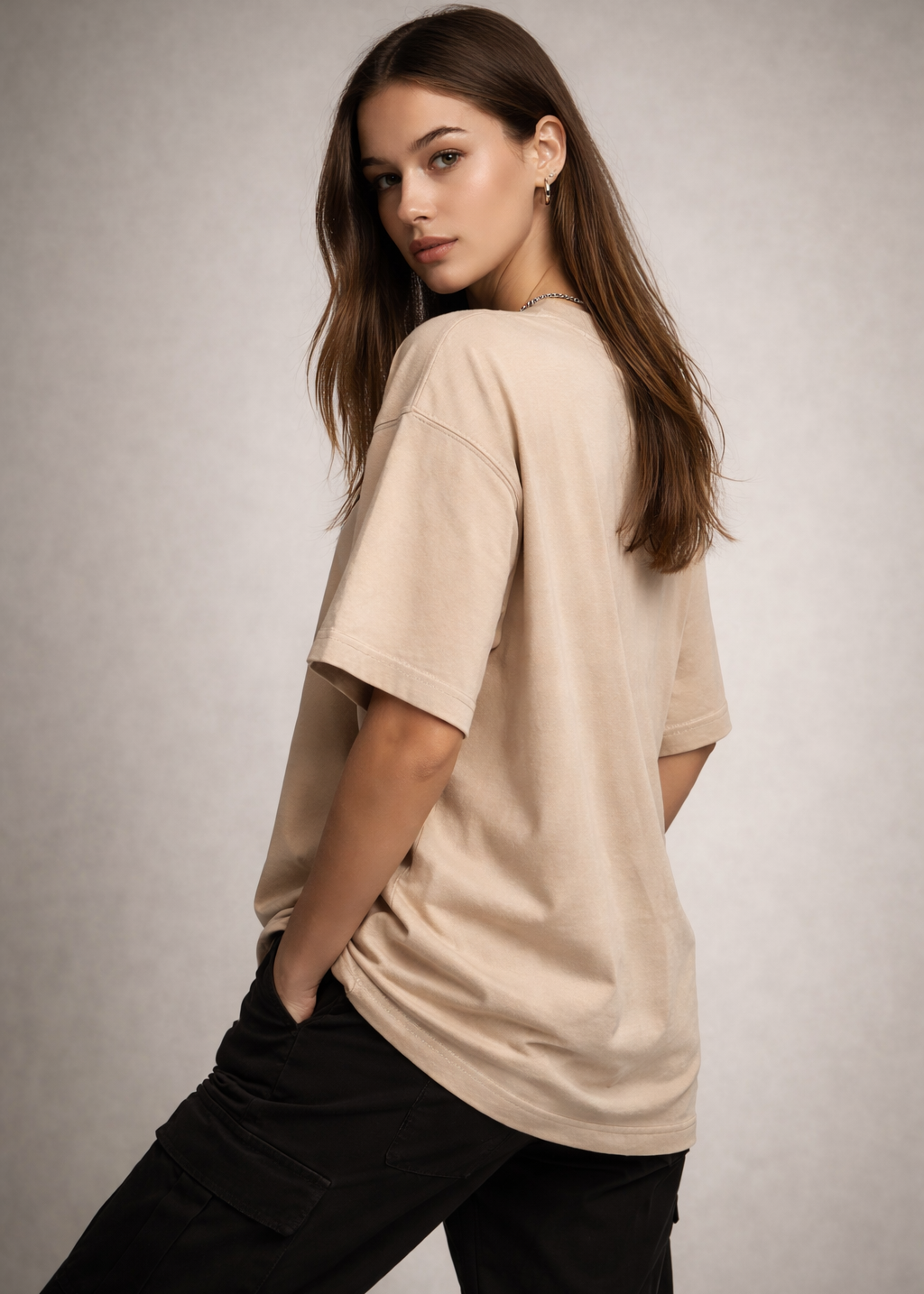 Beige Oversized Drop Shoulder Shirt – Premium Loose Fit Streetwear Tee