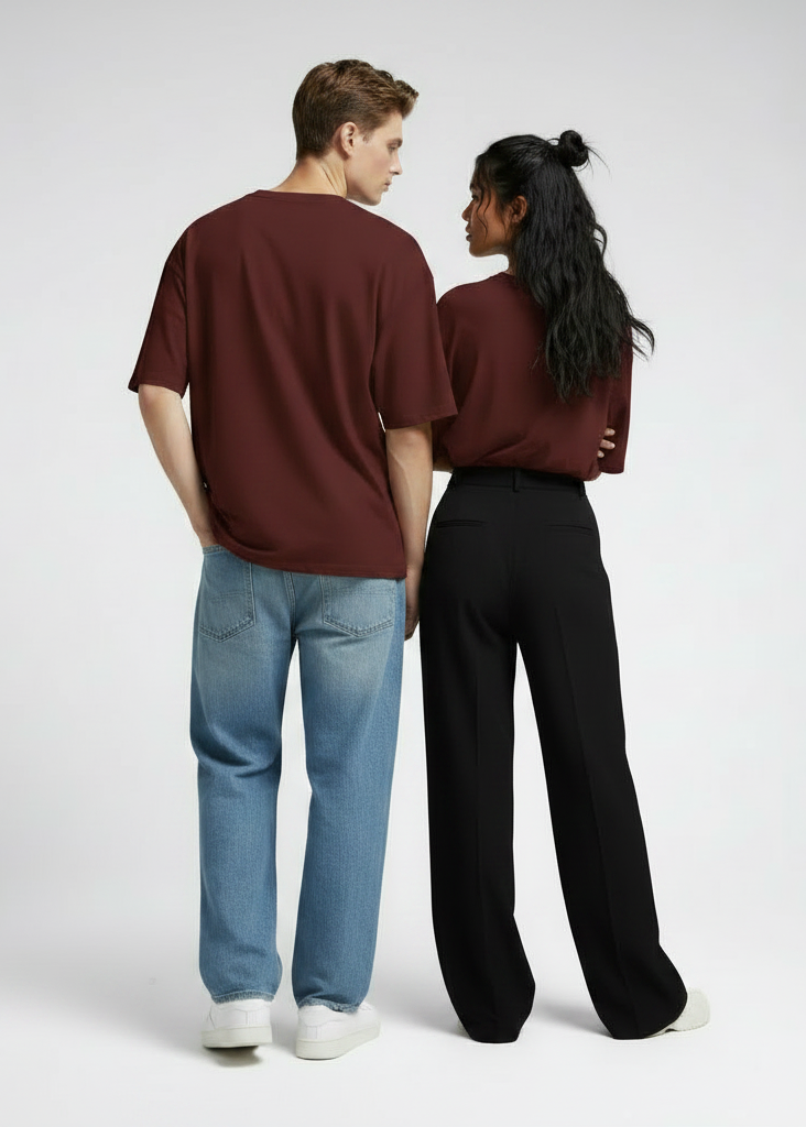Premium Oversized Drop Shoulder T-Shirt – Plain Maroon Unisex