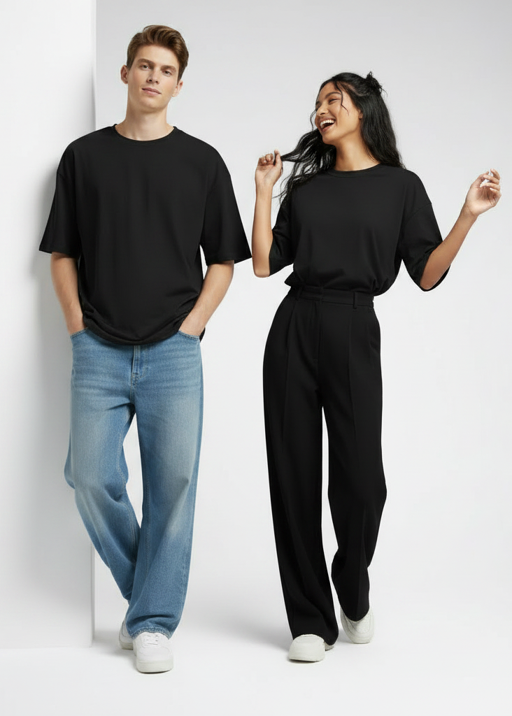 Premium Oversized Drop Shoulder T-Shirt – Plain Black Unisex