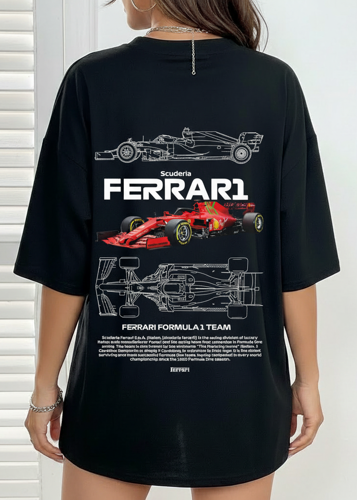 Oversized Drop Shoulder Ferrari Print T-Shirt – Premium Streetwear