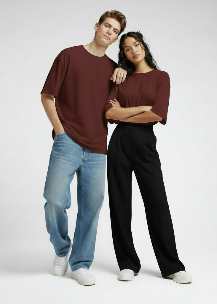 Premium Oversized Drop Shoulder T-Shirt – Plain Maroon Unisex