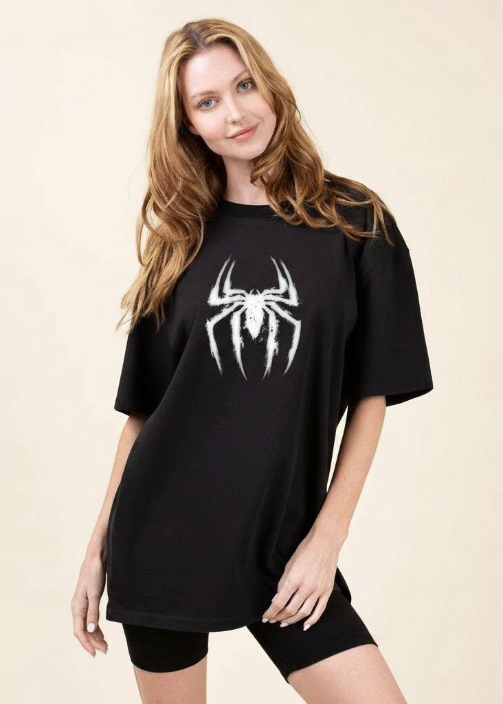 Oversized Drop Shoulder Spider Print T-Shirt – Streetwear Edition Unisex