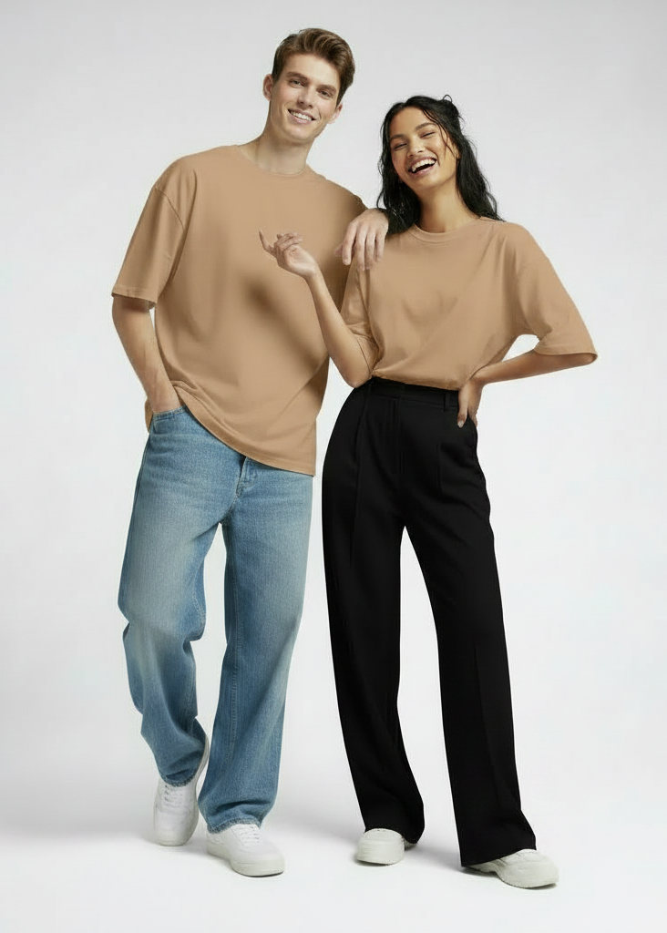 Premium Oversized Drop Shoulder T-Shirt – Plain Beige Unisex
