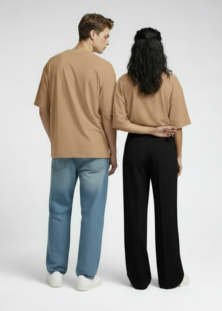 Premium Oversized Drop Shoulder T-Shirt – Plain Beige Unisex