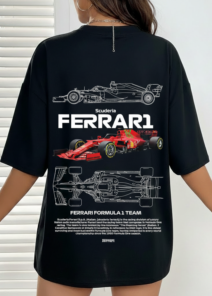 Oversized Drop Shoulder Ferrari Print T-Shirt – Premium Streetwear