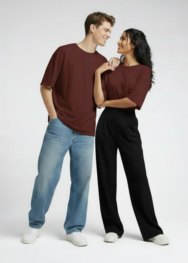 Premium Oversized Drop Shoulder T-Shirt – Plain Maroon Unisex