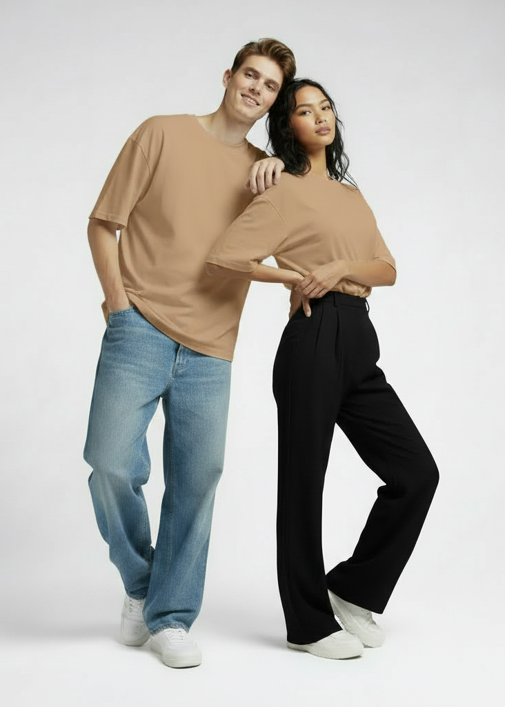Premium Oversized Drop Shoulder T-Shirt – Plain Beige Unisex