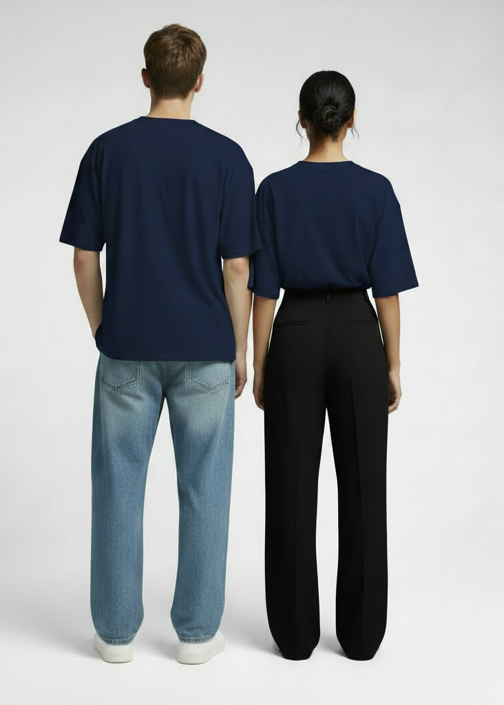 Premium Oversized Drop Shoulder T-Shirt – Plain Navy Blue Unisex