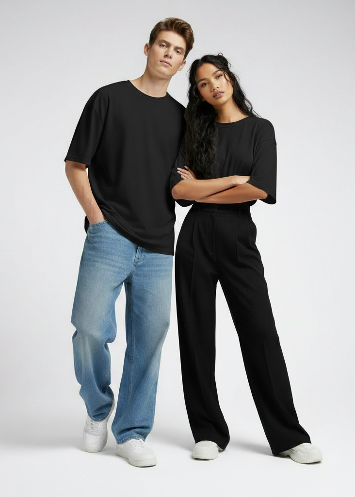 Premium Oversized Drop Shoulder T-Shirt – Plain Black Unisex