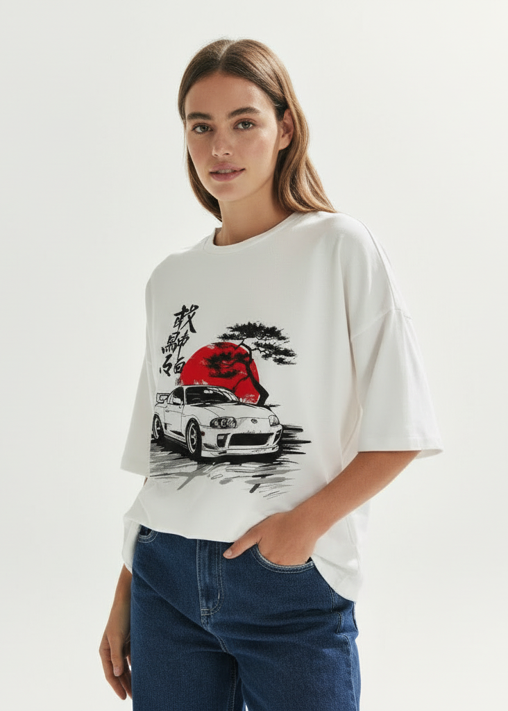 Oversized Drop Shoulder Supra Car Print T-Shirt – JDM Streetwear Unisex