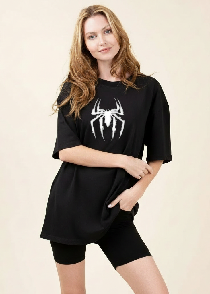 Oversized Drop Shoulder Spider Print T-Shirt – Streetwear Edition Unisex