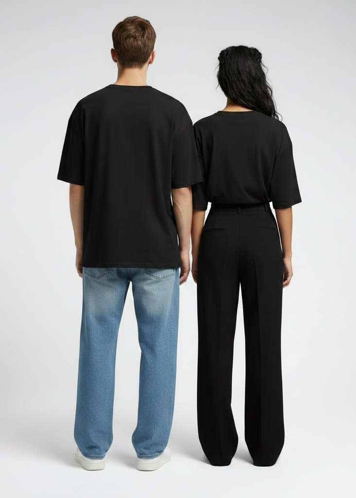 Premium Oversized Drop Shoulder T-Shirt – Plain Black Unisex