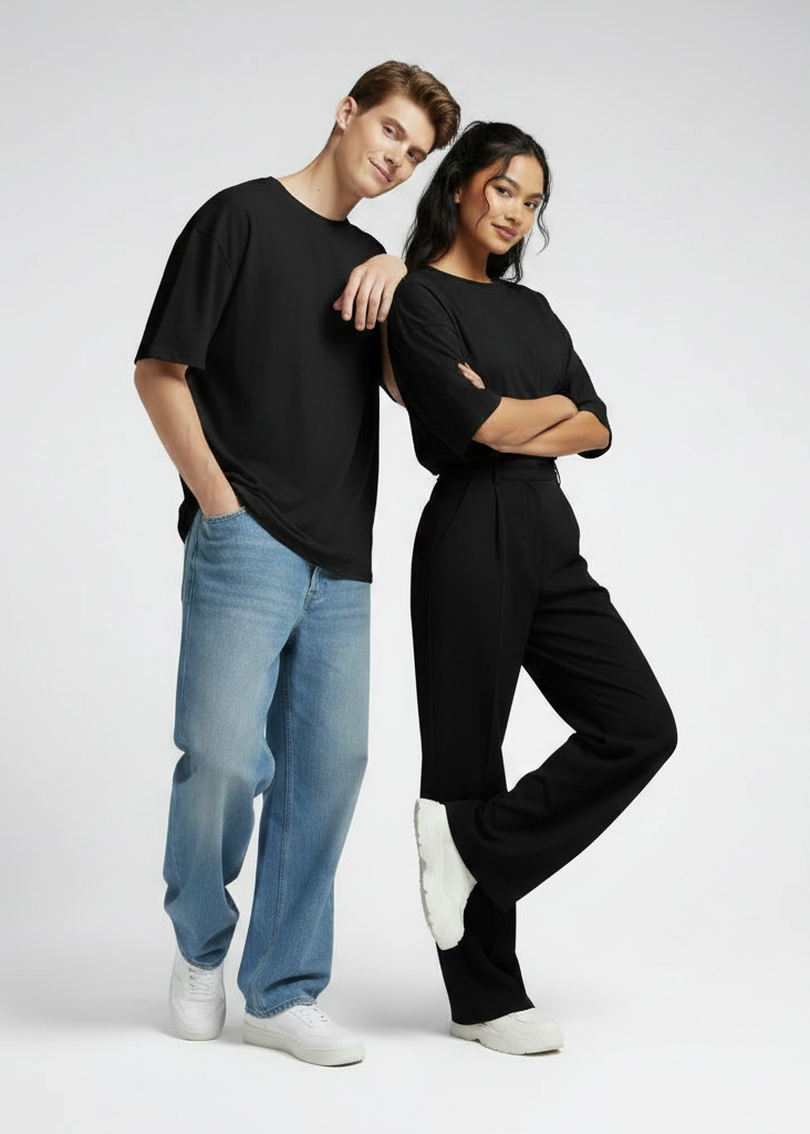 Premium Oversized Drop Shoulder T-Shirt – Plain Black Unisex
