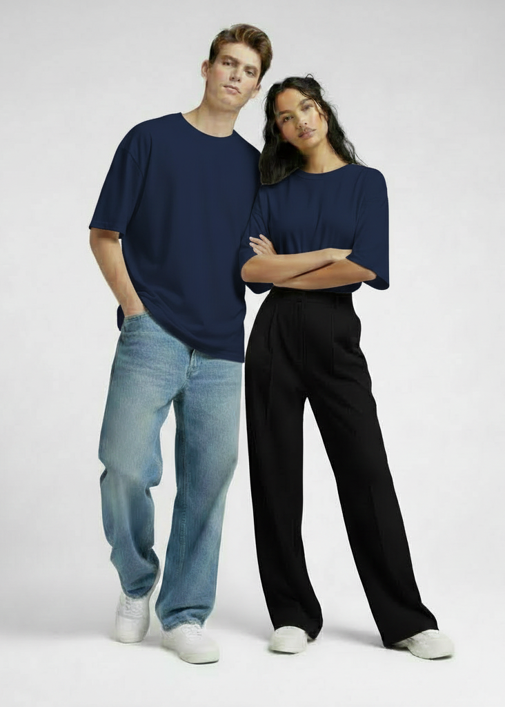 Premium Oversized Drop Shoulder T-Shirt – Plain Navy Blue Unisex