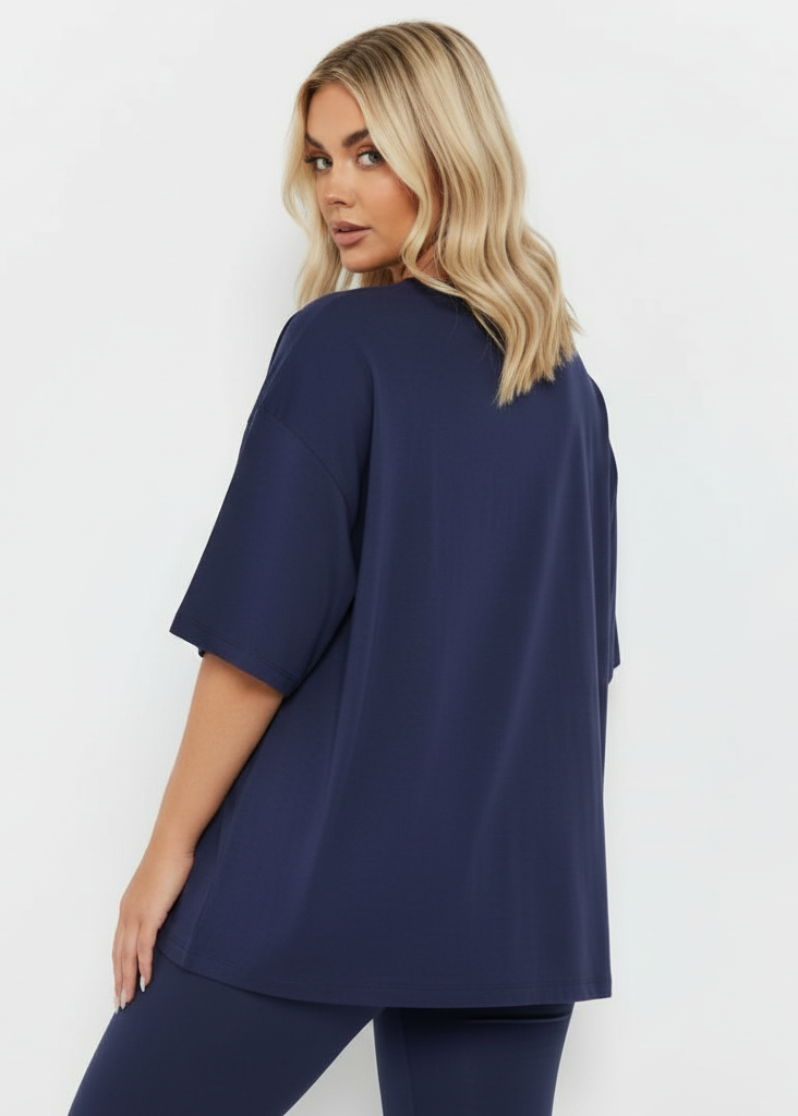 Navy Blue Oversized Drop Shoulder Shirt – Premium Loose Fit Streetwear Tee