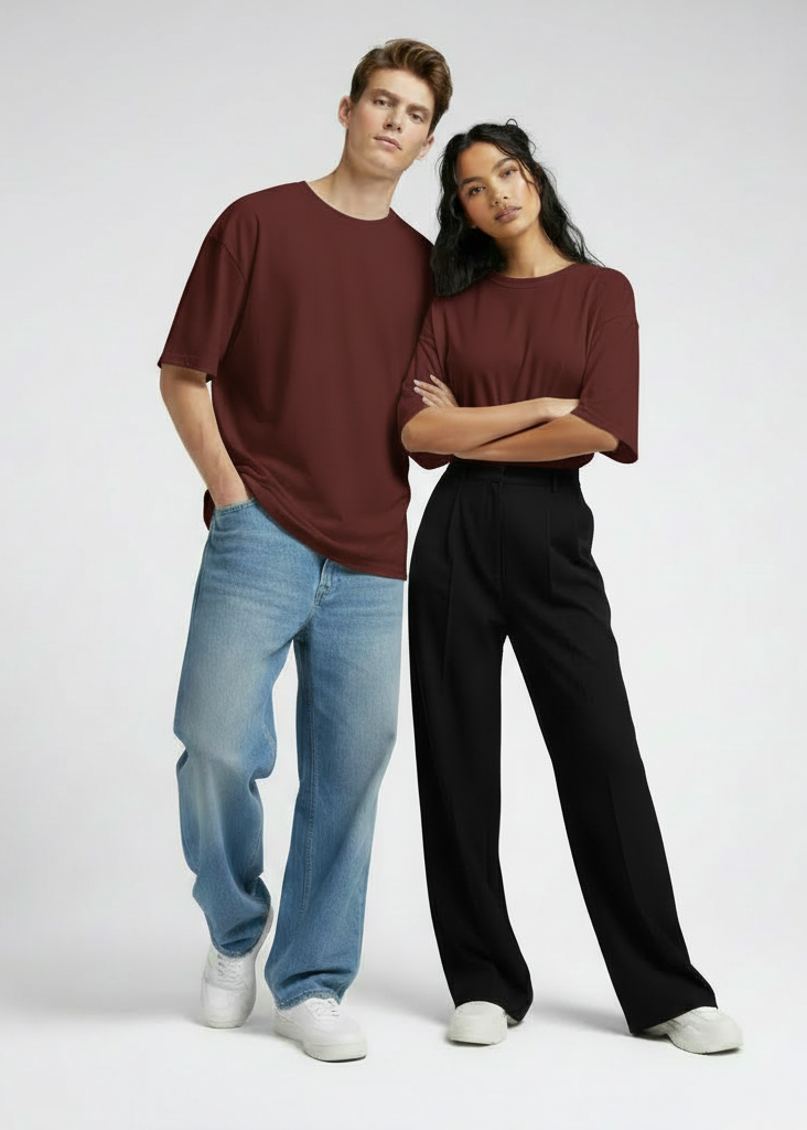 Premium Oversized Drop Shoulder T-Shirt – Plain Maroon Unisex