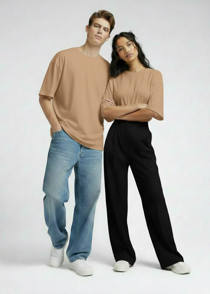 Premium Oversized Drop Shoulder T-Shirt – Plain Beige Unisex