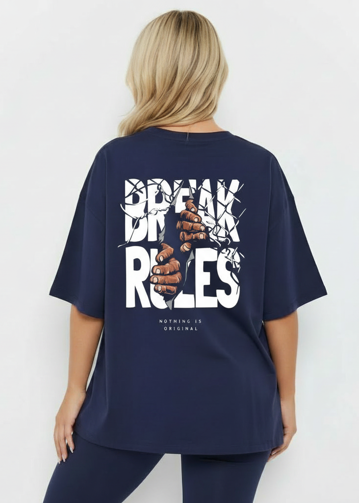 Oversized Drop Shoulder T-Shirt – “Break Rules” Graphic Print (Unisex)