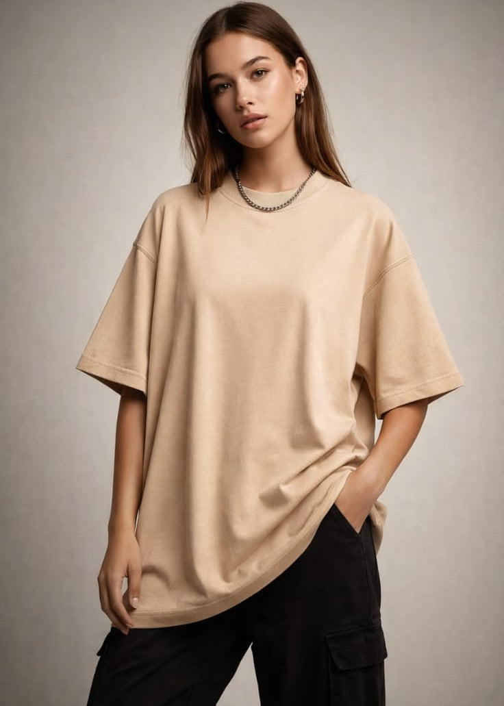 Beige Oversized Drop Shoulder Shirt – Premium Loose Fit Streetwear Tee