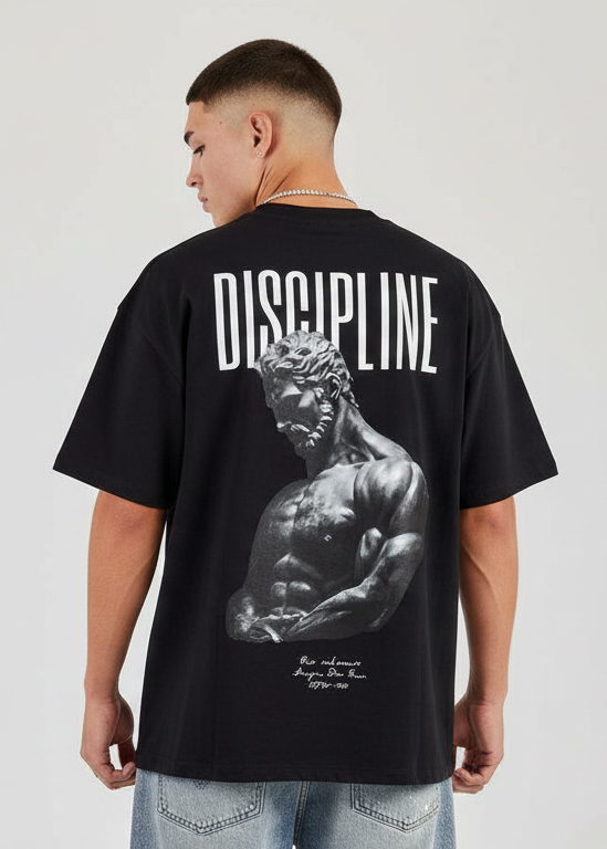 Black Oversized Drop Shoulder Unisex T-Shirt Discipline Graphic Print