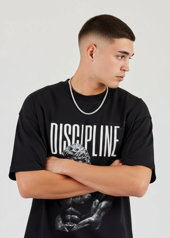 Black Oversized Drop Shoulder Unisex T-Shirt Discipline Graphic Print
