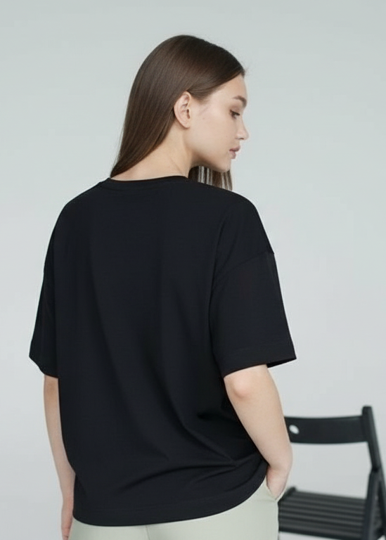 Jet Black Oversized Drop Shoulder Plain T-Shirt