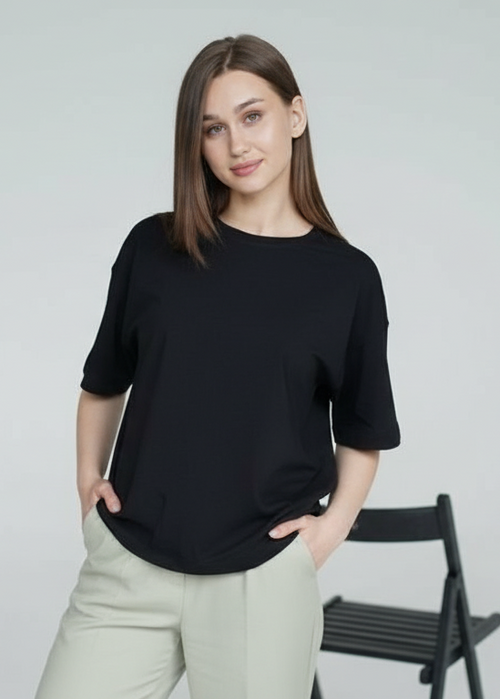 Jet Black Oversized Drop Shoulder Plain T-Shirt