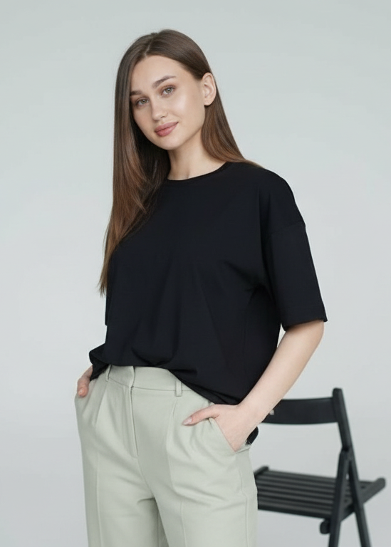 Jet Black Oversized Drop Shoulder Plain T-Shirt