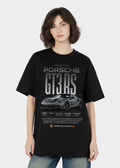 Black Oversized Drop Shoulder T-Shirt with Porsche GT3 RS Graphic Print