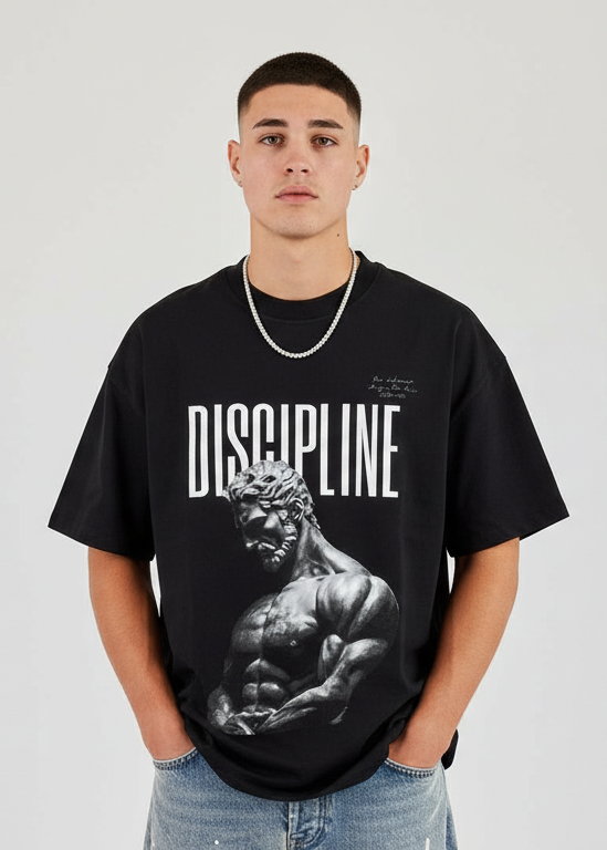 Black Oversized Drop Shoulder Unisex T-Shirt Discipline Graphic Print